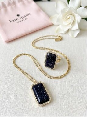 Kate Spade Necklace & Ring- Night Sky Jewels- Blue Goldstone Ring (7) & Pendant